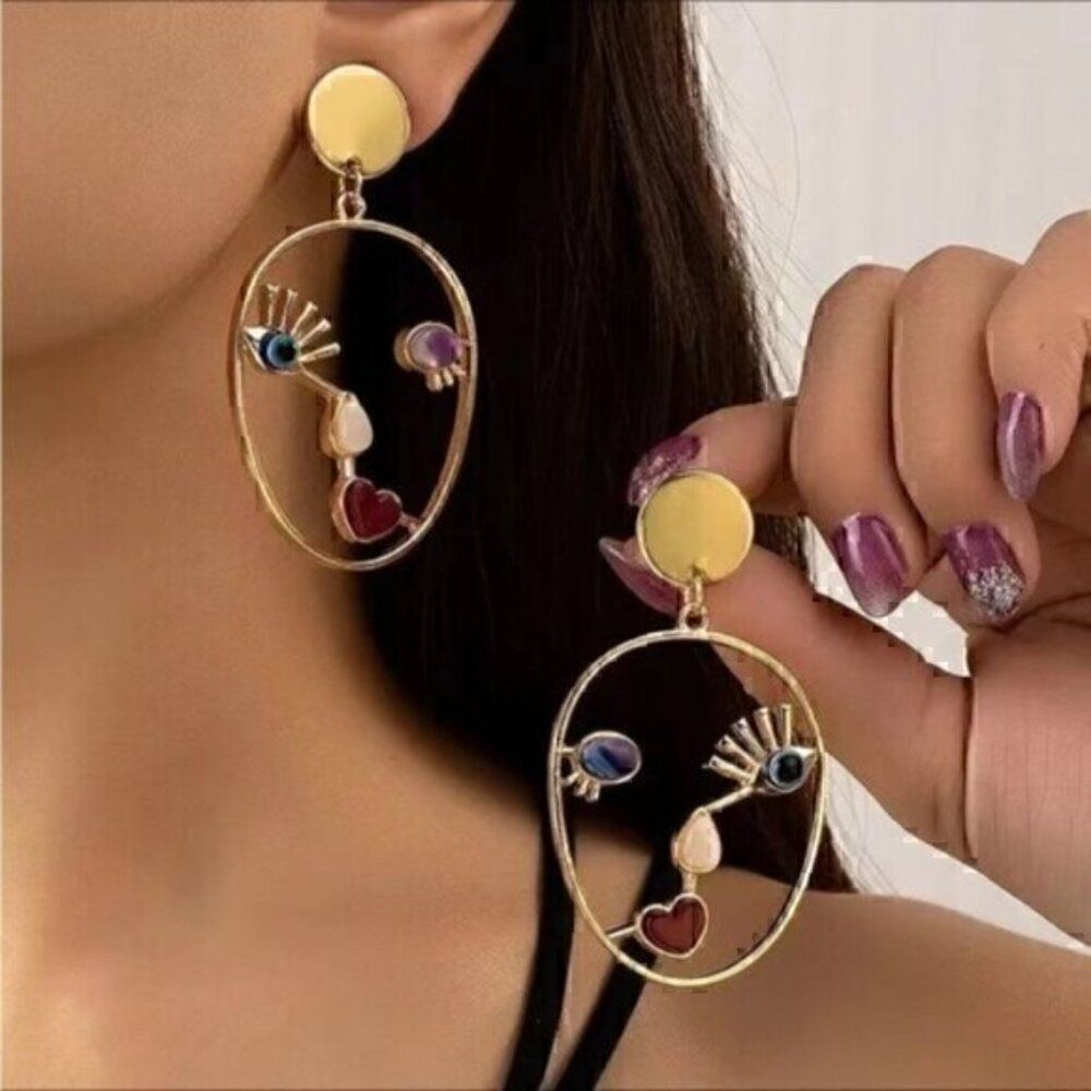 Abstract Face Pendant Earrings Decorative Earrings